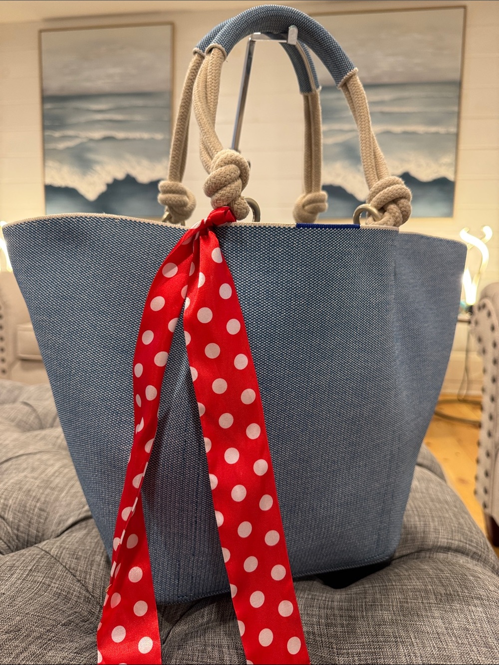Rothy's Bag Large Indigo Blue Sky Rope Tote Knit Bag - Picture 3 of 17
